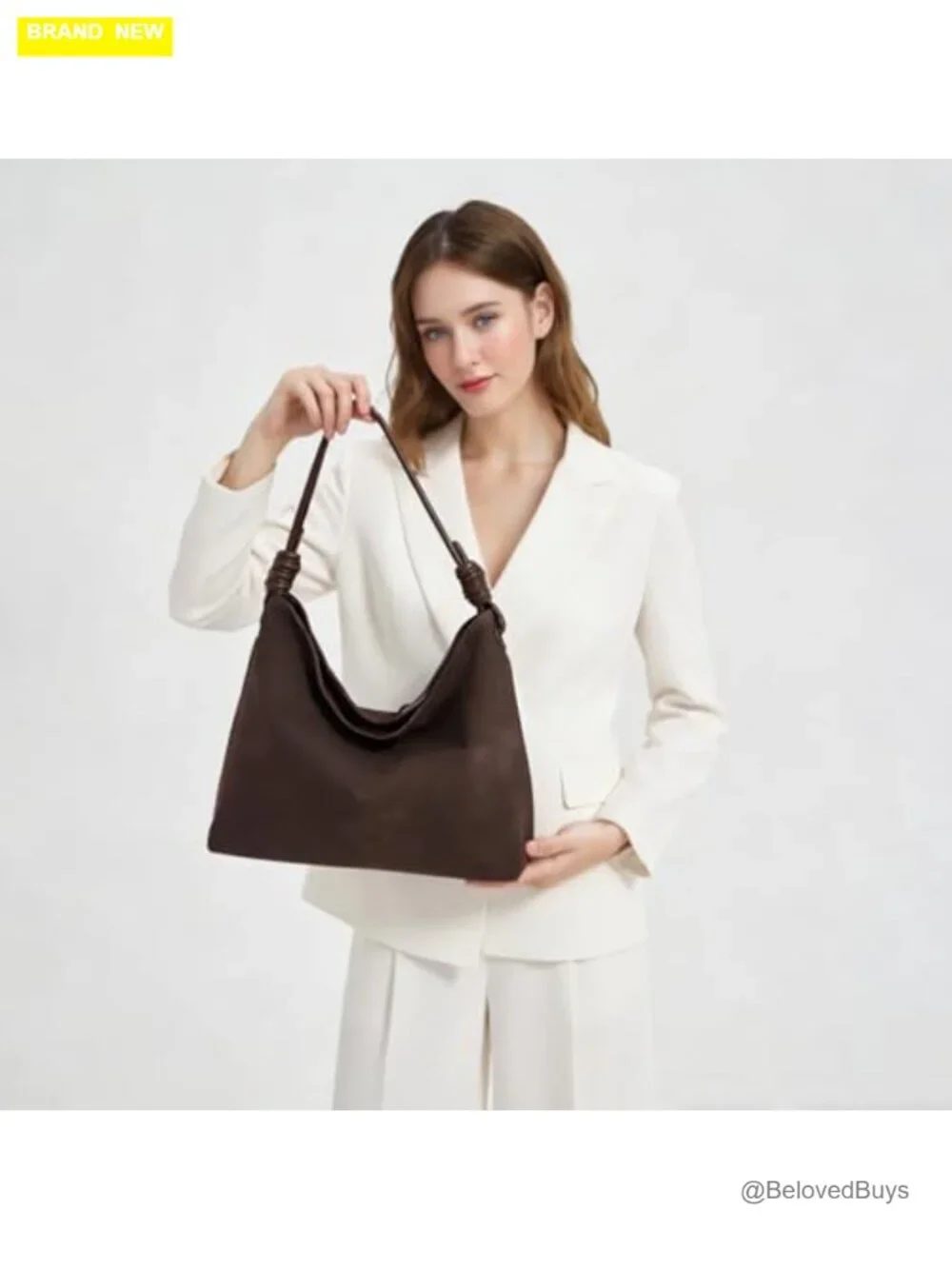 Slouchy Suede Hobo Bag Large Capacity Faux Leather Shoulder Tote Knotted Strap